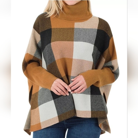 Xenana Sweaters - NWOT Zenana Oversized Plaid Turtleneck Sweater